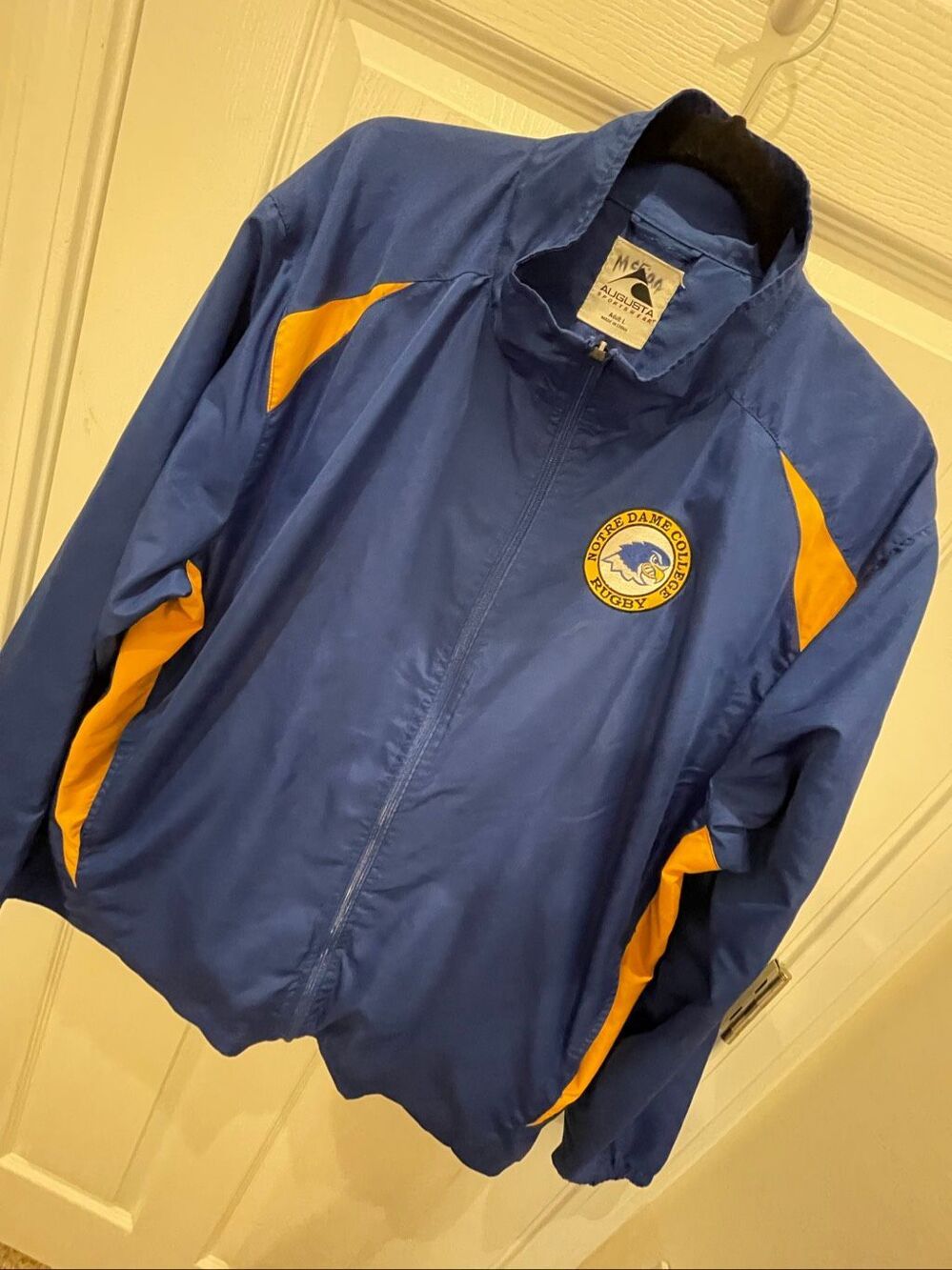 Notre Dame College Rugby Jacket Augusta Sportswear Men’s L Blue Gold Windbreaker